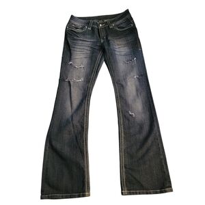 Womens Distressed Bootcut Jeans Size 8 Bling Button Detail Blue
